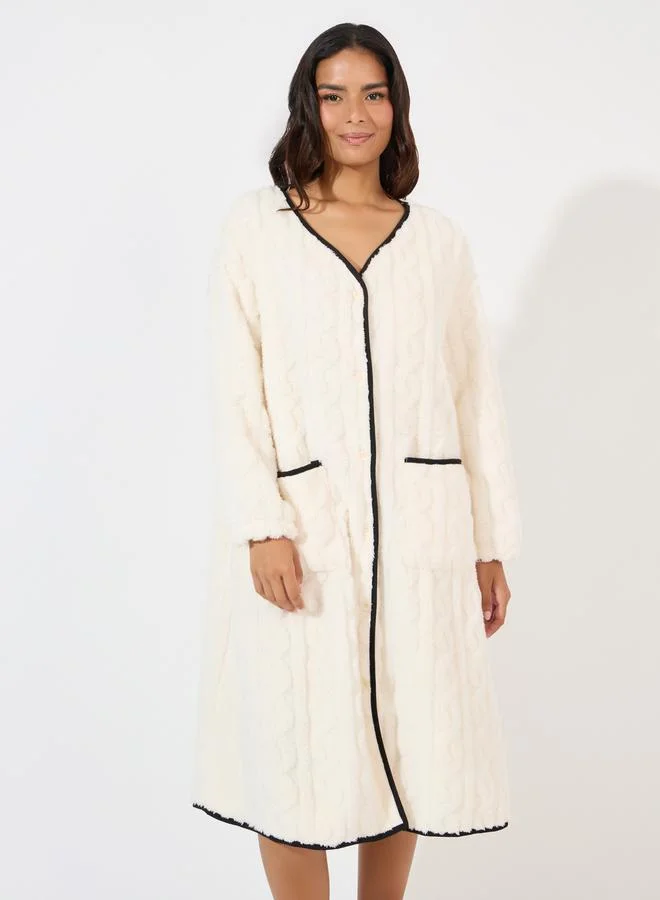 Styli Cable Fleece Contrast Trim Nightshirt Dress