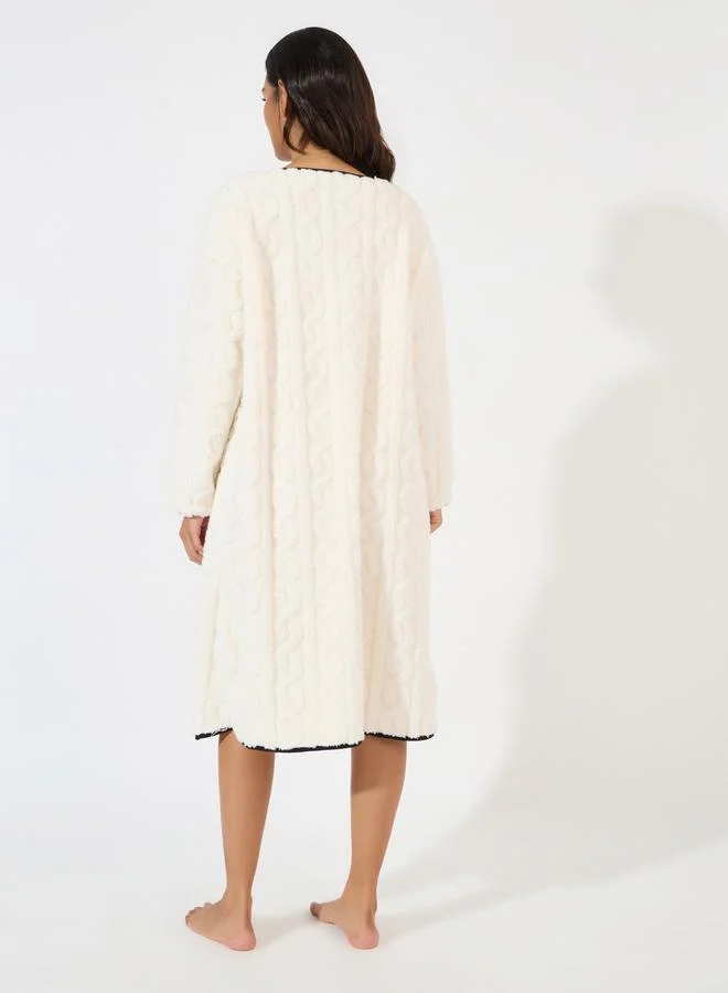 Styli Cable Fleece Contrast Trim Nightshirt Dress