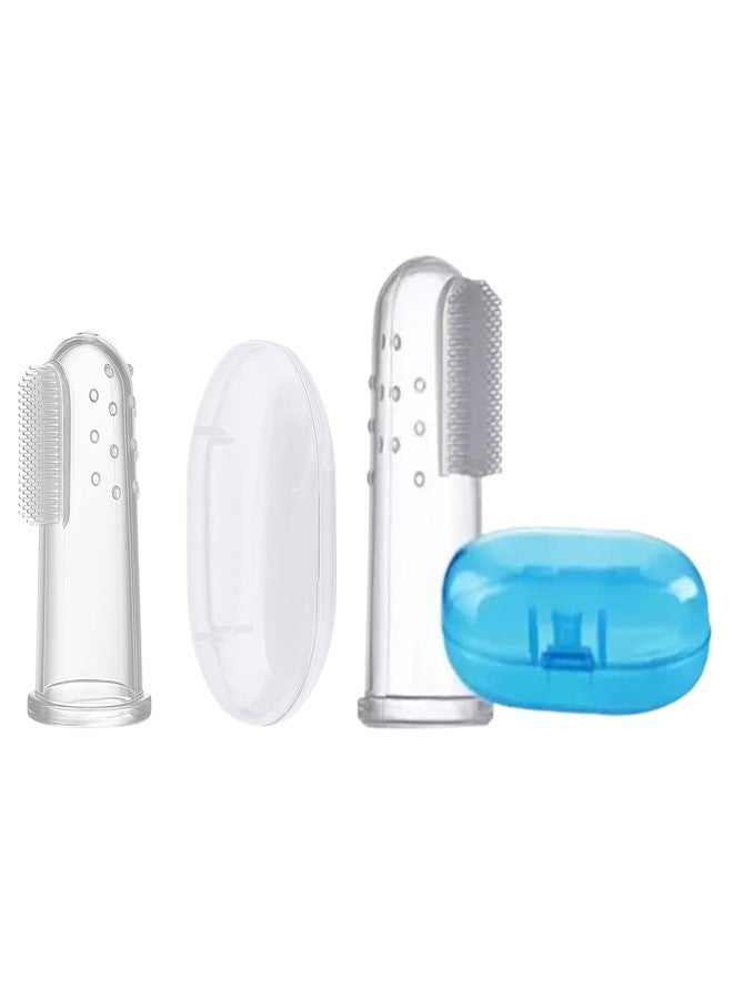 Nestlooms Baby Silicone Finger Toothbrush with storage case, BPA-Free & safe, Soft Bristles for Gentle Massaging & Cleaning Gums/tongue, Non - Toxic Food-Grade Oral Care Finger Brush for Newborns, Babies & Kids (0+ Months) (Combo White, Blue) - Image 1