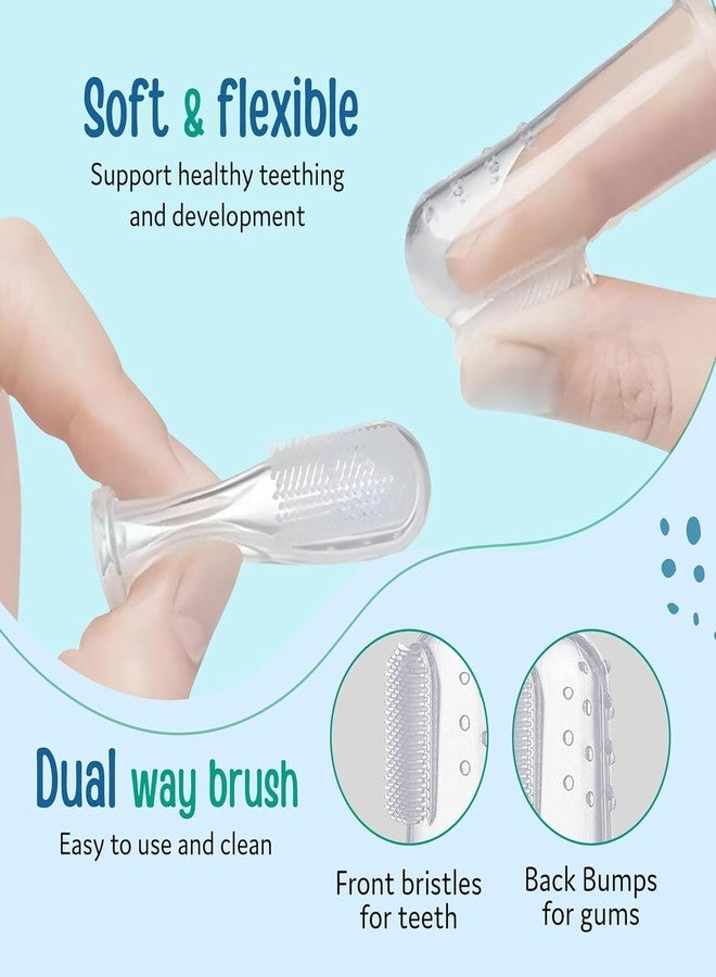 Nestlooms Baby Silicone Finger Toothbrush with storage case, BPA-Free & safe, Soft Bristles for Gentle Massaging & Cleaning Gums/tongue, Non - Toxic Food-Grade Oral Care Finger Brush for Newborns, Babies & Kids (0+ Months) (Combo White, Blue) - Image 2