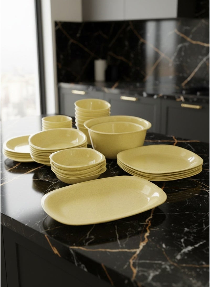 إيكو بلاست ايكو بلاست طقم عشاء ويف 33 قطعة اطباق واوعية متنوعة من البلاستيك الصحي الآمن للاستخدام الحراري في الميكروويف متعدد الاحجام والاشكال - كريمي - Image 1