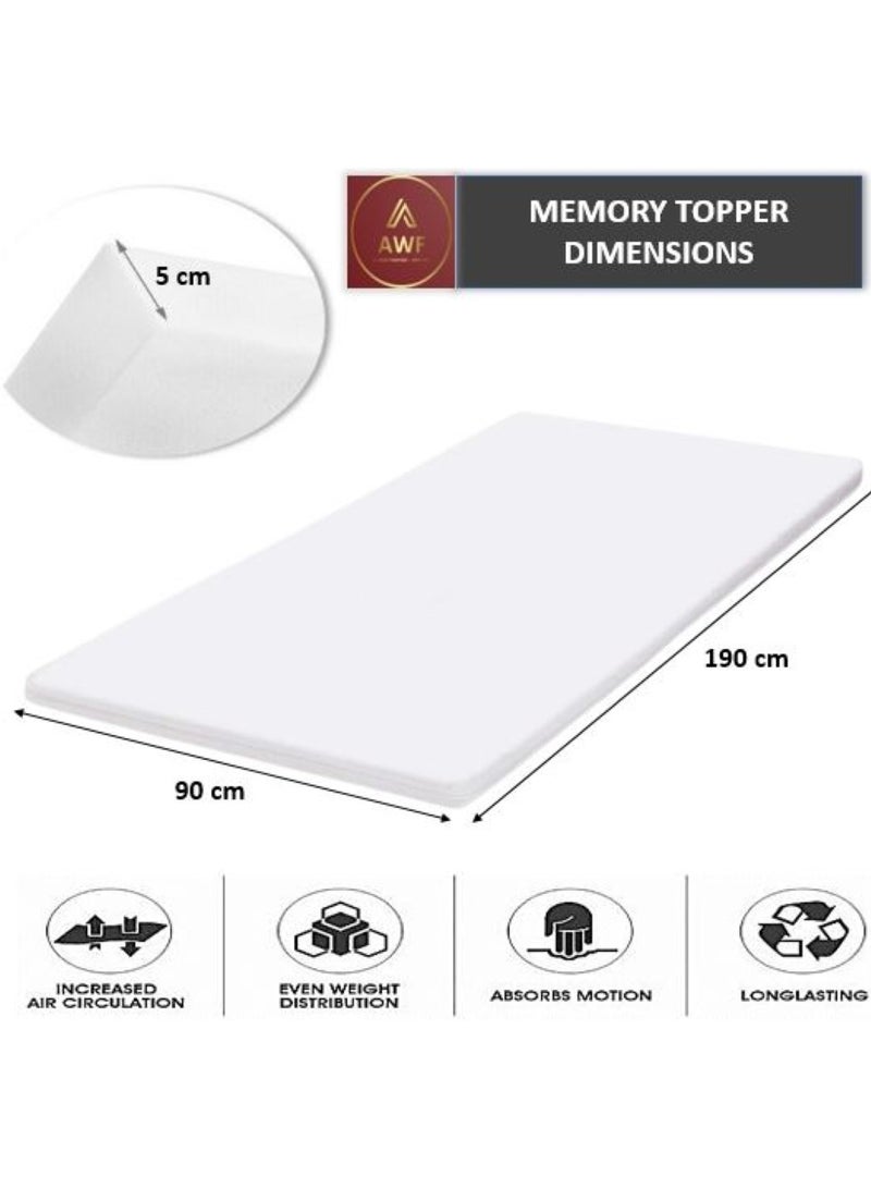 AL WADI FURNITURE AWF AL WADI FURNITURE 5cm Thick Luxury Soft Ventilated Visco Memory Foam Single Bed Mattress Topper,with Removable Belgium Jacquard Cotton Non-Slip Cover, Max Back Support - 90W x 190L cm  - Image 2