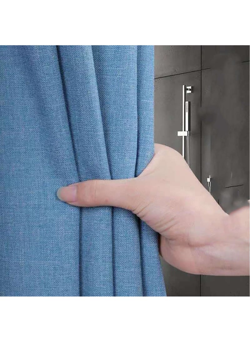 Rubik Waterproof Linen Style Shower Curtain with 12 Plastic Hooks for Bathroom, Durable Premium & Stylish Fabric (180 x 200cm) Blue  - Image 1