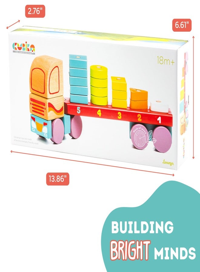 Cubika Wooden Geometric Shapes Truck- Montessori Toy for Toddlers Ages 3+- Shape Sorter and Stacking Truck Building Toy- FSC-Certified Wood, German Water-Based Paints, Travel-Friendly - Image 4