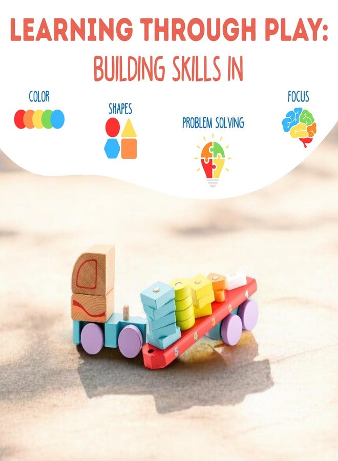 Cubika Wooden Geometric Shapes Truck- Montessori Toy for Toddlers Ages 3+- Shape Sorter and Stacking Truck Building Toy- FSC-Certified Wood, German Water-Based Paints, Travel-Friendly - Image 3