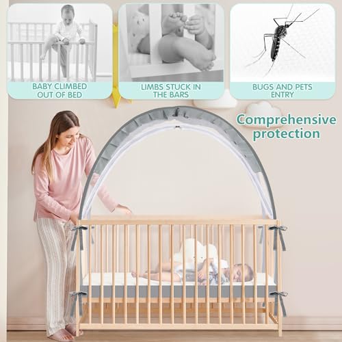 Zkaitoy Crib Tent Crib Net to Keep Baby in Stop Baby from Climbing Out of Crib Pop Up Crib Tent with Durable Breathable Net Double Zipper Strong Rods Installation Convenience - Image 3