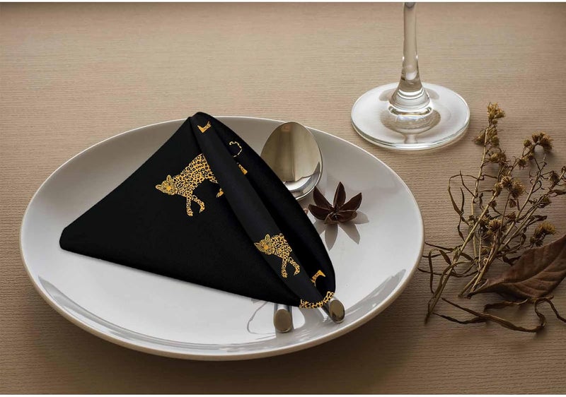 Yibeas Wild Leopard Cloth Napkins Set of 4 Soft African Animal Lively Jump Cartoon Fun Wildlife Repeat Polyester Dinner Square Napkin for Family Restaurant Weddings Parties 18 x 18 inch - Image 3