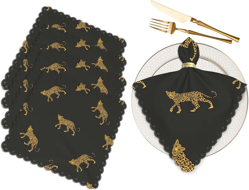 Yibeas Wild Leopard Cloth Napkins Set of 4 Soft African Animal Lively Jump Cartoon Fun Wildlife Repeat Polyester Dinner Square Napkin for Family Restaurant Weddings Parties 18 x 18 inch - Image 1
