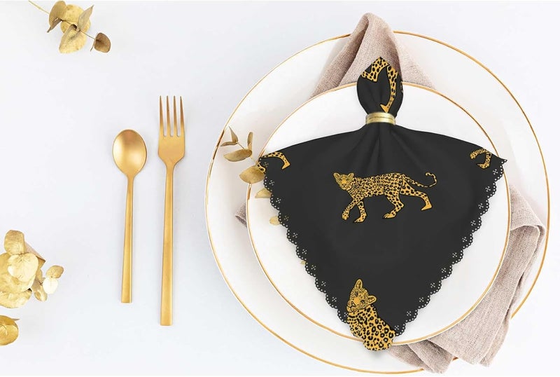 Yibeas Wild Leopard Cloth Napkins Set of 4 Soft African Animal Lively Jump Cartoon Fun Wildlife Repeat Polyester Dinner Square Napkin for Family Restaurant Weddings Parties 18 x 18 inch - Image 5