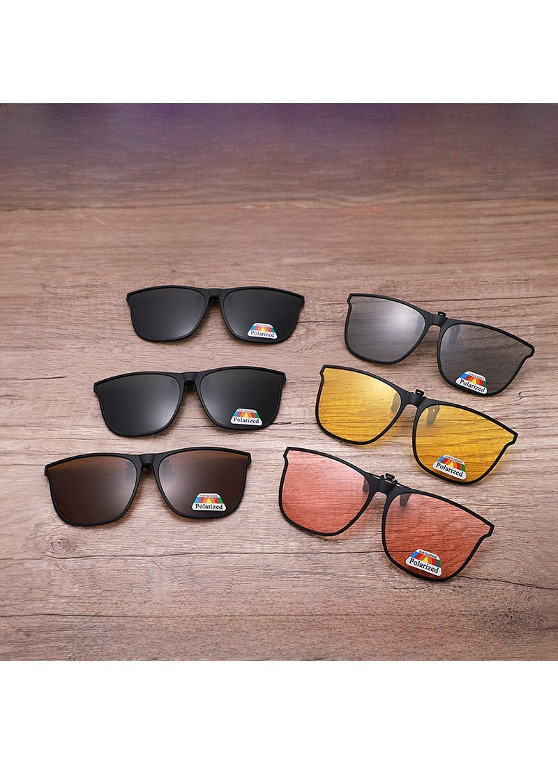 1 x 5 pcs Unisex Flip-Up Polarized Sunglasses Clip-On Discolored gray