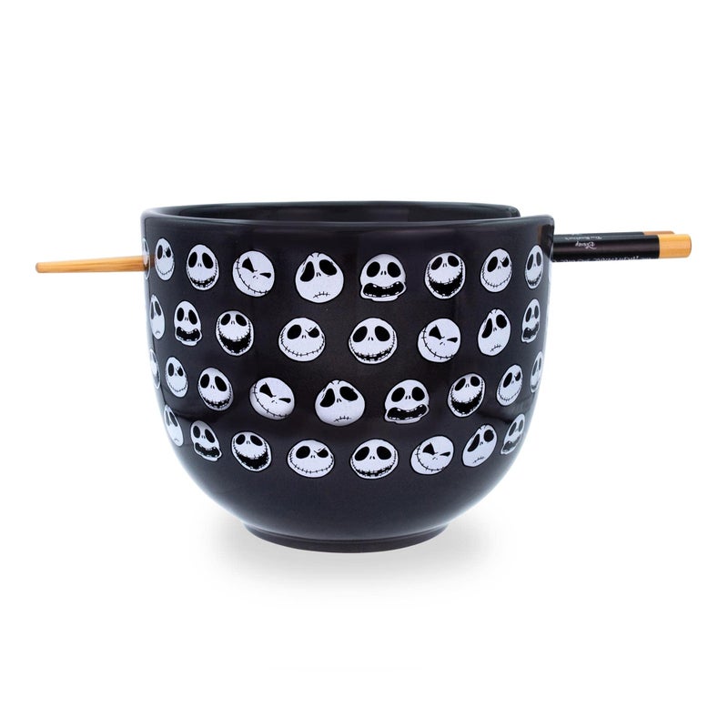 The Nightmare Before Christmas Disney The Nightmare Before Christmas Jack Skellington Faces Japanese Ceramic Dinnerware Set  Includes 20Ounce Ramen Noodle Bowl and Wooden Chopsticks