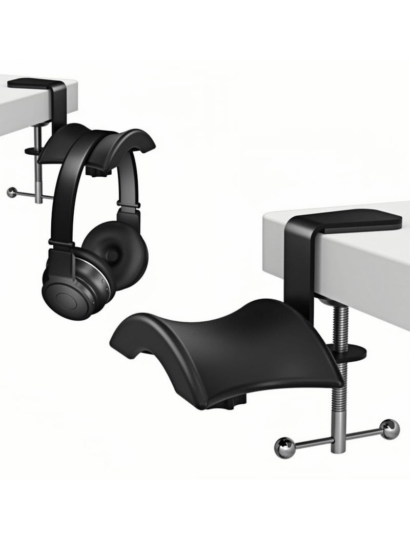 KASTWAVE Headphone Headset Holder Hanger, 1PACK Universal Gaming Headphones Stand, Mount Under Desk Hook Clip with Adjustable Clamp for Most Headphone, Black - Image 1