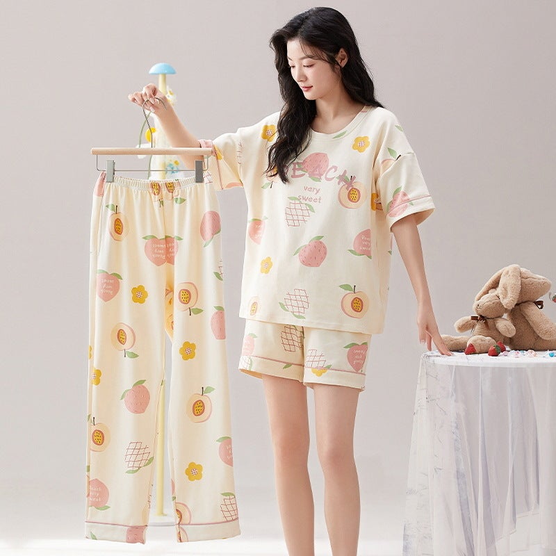 Women's Cotton Pajama Set with Built-in Bra, 2026, Short Sleeve, 3-Piece - Image 1