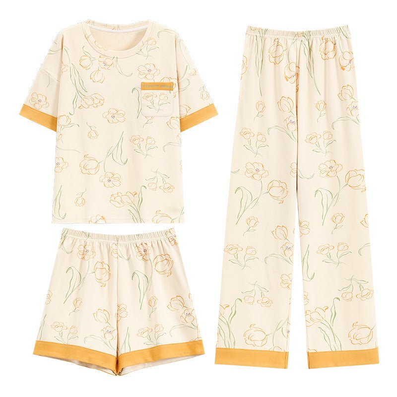 Women's Cotton Pajama Set with Built-in Bra, 2026, Short Sleeve, 3-Piece - Image 2