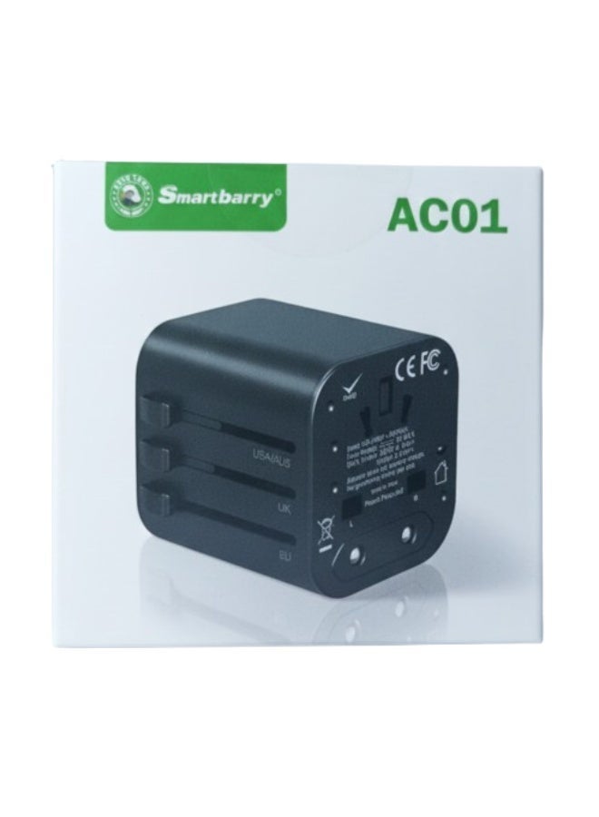 Smartbarry Smartberry AC01 Universal Travel Adapter | All-in-One Worldwide Power Converter with AUS, EU, US, UK Plugs | Dual USB Charging Port - Image 5
