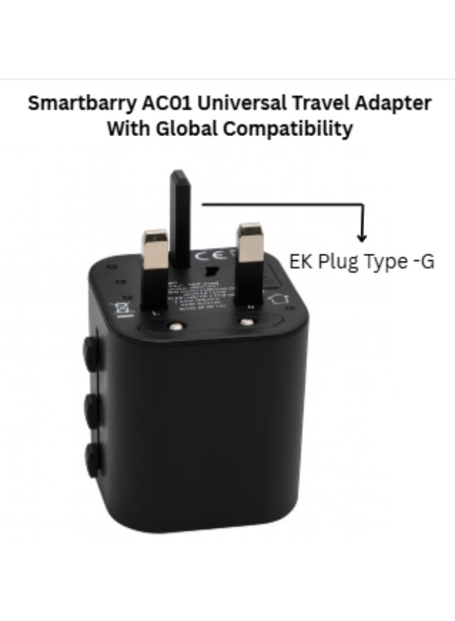 Smartbarry Smartberry AC01 Universal Travel Adapter | All-in-One Worldwide Power Converter with AUS, EU, US, UK Plugs | Dual USB Charging Port - Image 3