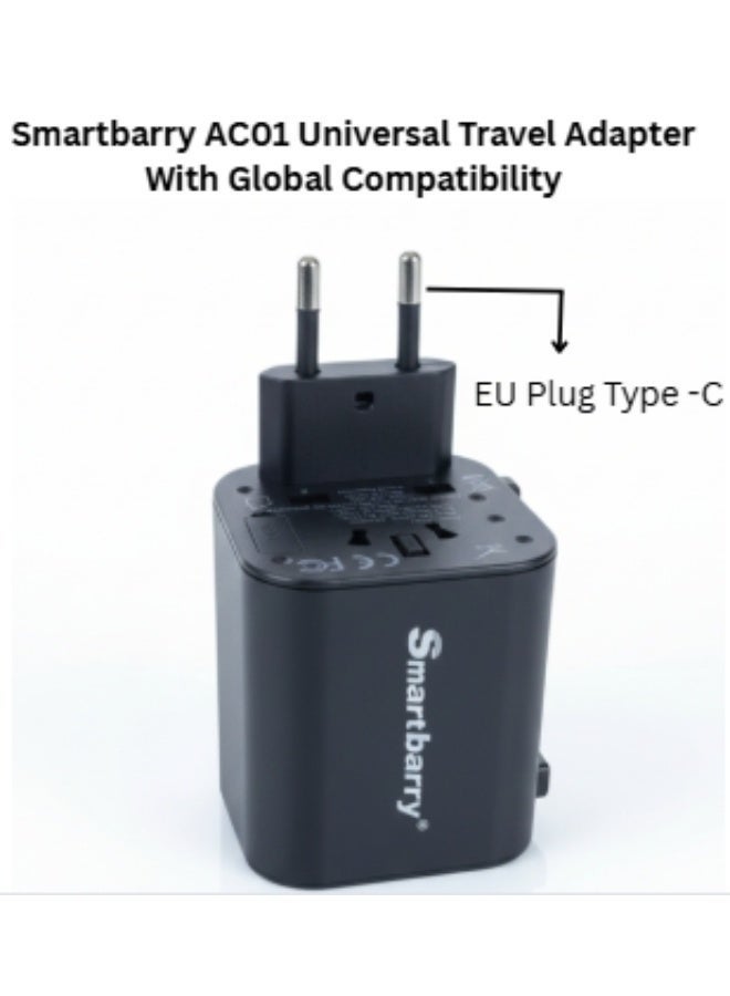 Smartbarry Smartberry AC01 Universal Travel Adapter | All-in-One Worldwide Power Converter with AUS, EU, US, UK Plugs | Dual USB Charging Port - Image 2
