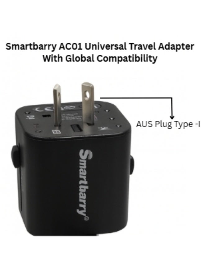 Smartbarry Smartberry AC01 Universal Travel Adapter | All-in-One Worldwide Power Converter with AUS, EU, US, UK Plugs | Dual USB Charging Port - Image 4