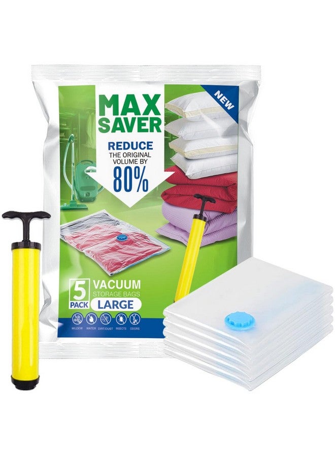 Max Saver Max Saver Polyethylene 5 Large Vacuum Bags for Travel, Space Saver Bags Compression Storage Bags for Clothes, Bedding, Pillows, Blankets Storage Vacuum Sealer Bags for Clothes Storage, Transparent - Image 1
