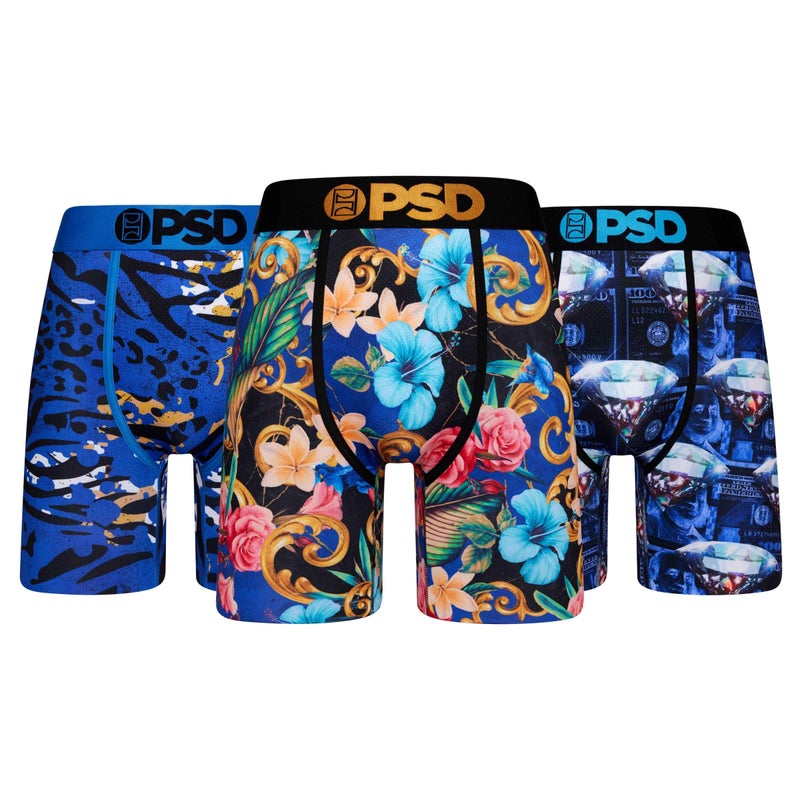 PSD Underwear Men's Cobalt Boxer Brief 3 Pack, Multi, M - Image 1
