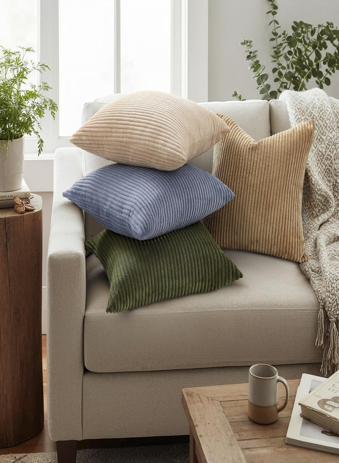 Mecatny Corduroy Decorative Throw Pillow Covers 16x16 Set of 2 for Sofa Bedroom Living Room, Stylish Soft Couch Pillow Covers for Home Decor, Khaki - Image 2