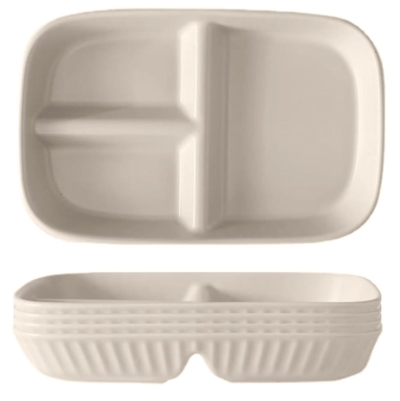 Oicia Divided Plates for Adults Unbreakable Portion Control Plate Sectioned with Dividers Food Separator Dinner Plates Lightweight Compartment BPAFree Reusable Microwave Safe Beige Pack of 4 - Image 1