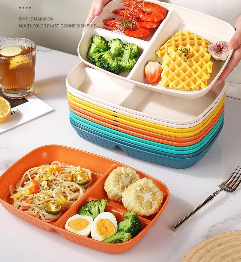 Oicia Divided Plates for Adults Unbreakable Portion Control Plate Sectioned with Dividers Food Separator Dinner Plates Lightweight Compartment BPAFree Reusable Microwave Safe Beige Pack of 4 - Image 5