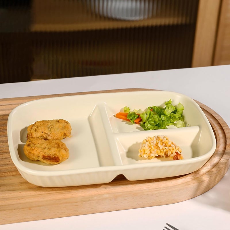 Oicia Divided Plates for Adults Unbreakable Portion Control Plate Sectioned with Dividers Food Separator Dinner Plates Lightweight Compartment BPAFree Reusable Microwave Safe Beige Pack of 4 - Image 3