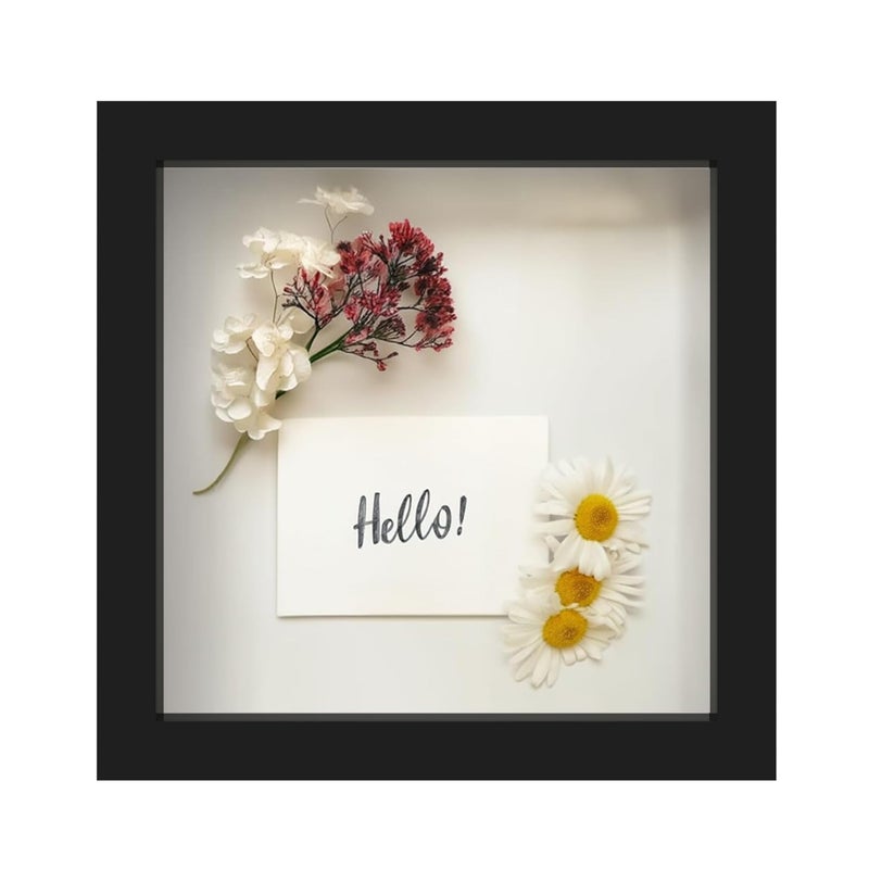 FrameWorks FrameWorks 8 x 8 Black Wooden Shadow Box Frame  Display Case with Soft Felt Back Memory Box with Tempered Glass Display Box with Elegant White Ball Push Pins Wooden Flower Box 