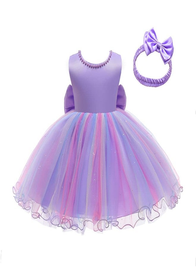 LZH Baby Girls Ruffle Lace Backless with Headwear,Bowknot Flower Dresses Pageant Party Wedding, Purple, 12-18 Months - Image 5
