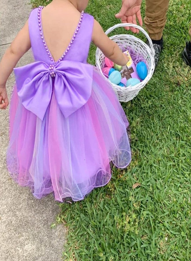 LZH Baby Girls Ruffle Lace Backless with Headwear,Bowknot Flower Dresses Pageant Party Wedding, Purple, 12-18 Months - Image 2