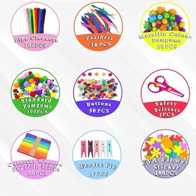 1165 PCS KIDS CRAFT BOX KIT, TODDLER ARTS AND CRAFTS FOR KIDS INCLUDES POM POMS, PIPE CLEANERS, FEATHER, FOLDING CRAFT BOX - ALL IN ONE FOR KIDS TODDLER DIY CRAFT SET (PINK) - Image 2