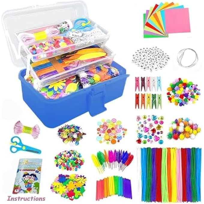 1165 PCS KIDS CRAFT BOX KIT, TODDLER ARTS AND CRAFTS FOR KIDS INCLUDES POM POMS, PIPE CLEANERS, FEATHER, FOLDING CRAFT BOX - ALL IN ONE FOR KIDS TODDLER DIY CRAFT SET (PINK) - Image 1