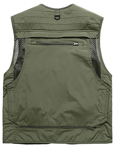 Flygo Men's Casual Lightweight Outdoor Fishing Work Safari Travel Photo Cargo Vest Jacket Multi Pockets(X-Large, Army Green) - Image 2
