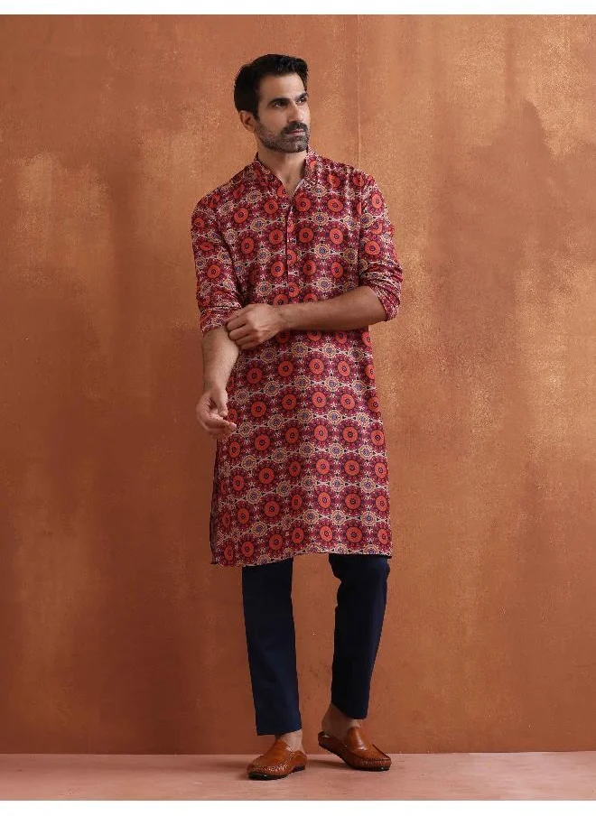 trueBrowns Men's Beige Printed Kurta