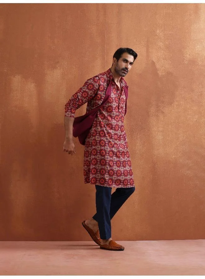 ترو برونز Men's Beige Printed Kurta