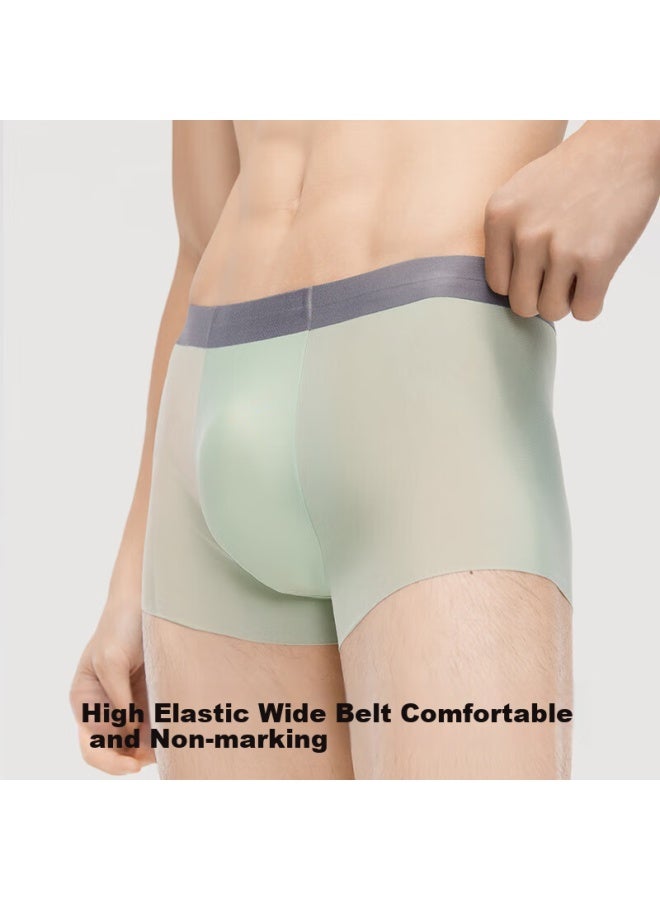 Youkeshu Men's Ice Silk Flat Angle Cotton Crotch Breathable Seamless Boxer Briefs Ice Blue + Coral Gray + Begonia Color 2XL - Image 3