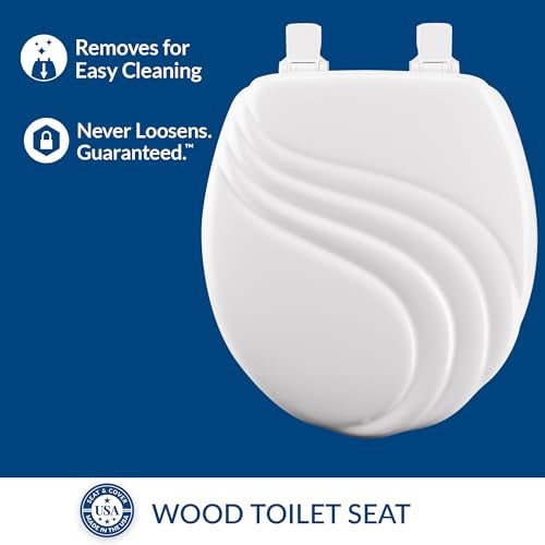 Mayfair 27EC 000 Swirl Sculptured Molded Wood Toilet Seat with Lift-Off Hinges, Round, White - Image 2