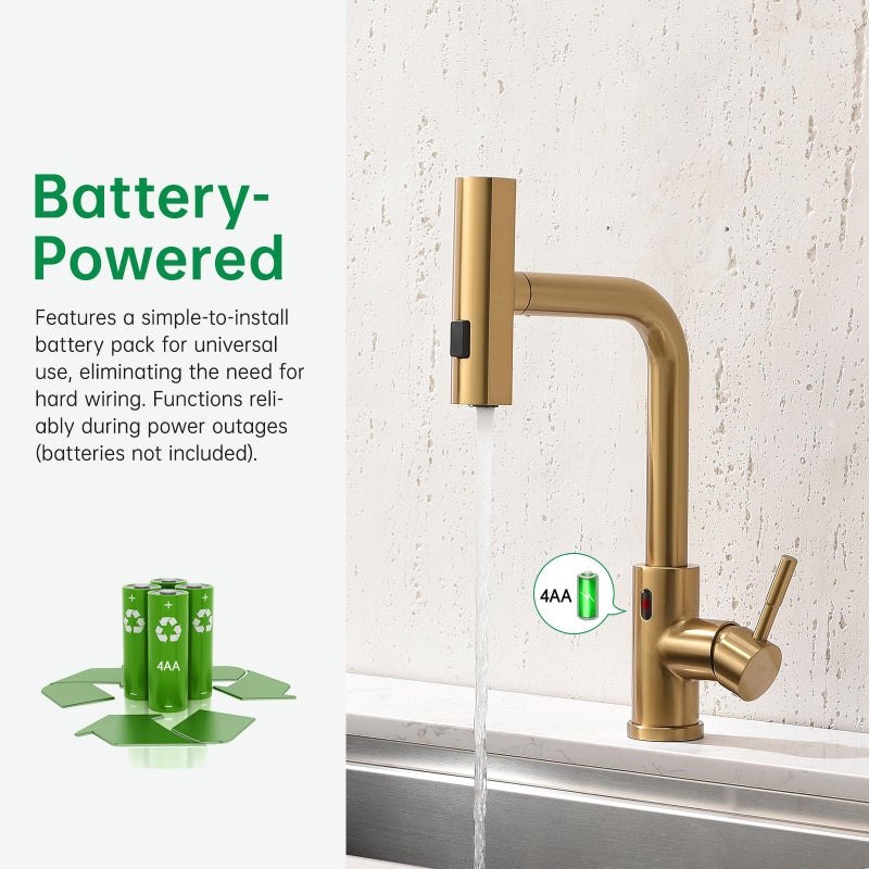 CENOSA Touchless Kitchen Faucet Motion Sensor Hands Free Single Handle Kitchen Sink Faucet with Pull Down Sprayer Brusshed Gold - Image 4