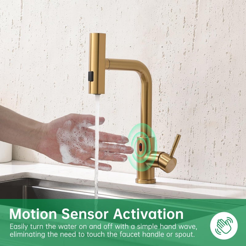 CENOSA Touchless Kitchen Faucet Motion Sensor Hands Free Single Handle Kitchen Sink Faucet with Pull Down Sprayer Brusshed Gold - Image 5