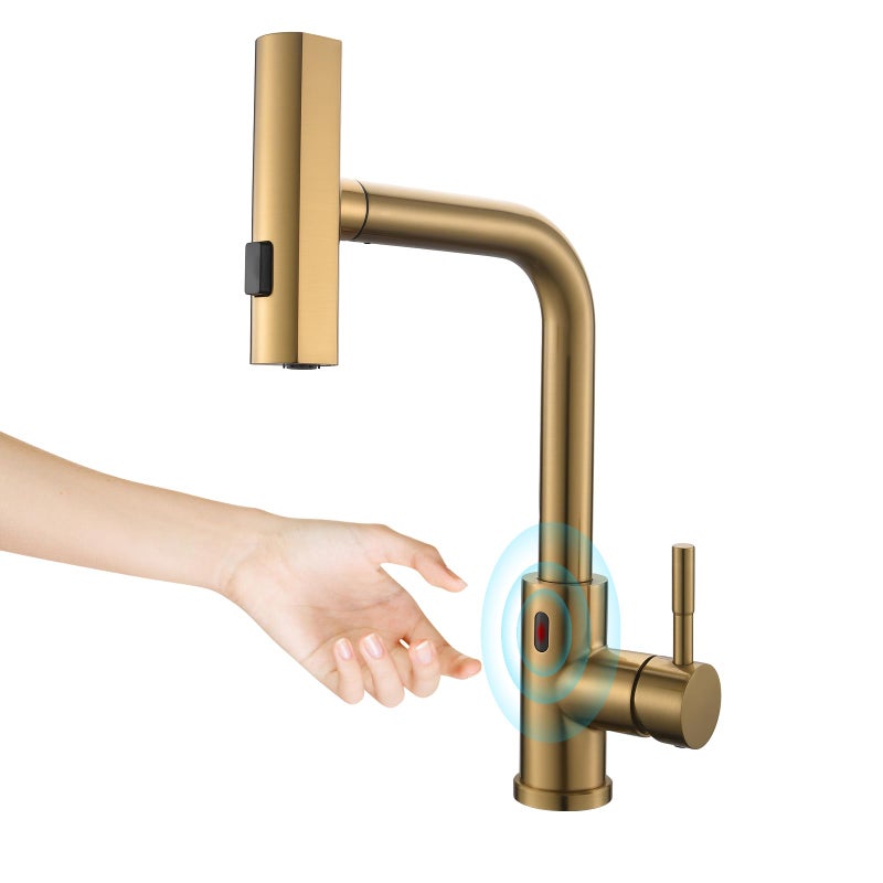 CENOSA Touchless Kitchen Faucet Motion Sensor Hands Free Single Handle Kitchen Sink Faucet with Pull Down Sprayer Brusshed Gold - Image 1