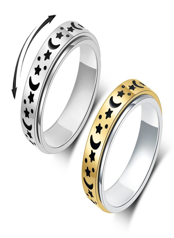 OreilleStar Anxiety Ring for Women Fidget Ring: Fidget Toys Adults Anxiety Relief Items Spinner Rings for Anxiety Silver Moon Star Fidget Rings for Anxiety for Women Anti Anxiety Rings - Image 1