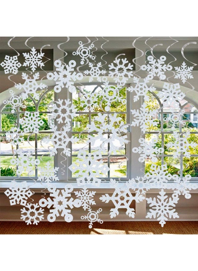 GOER GOER 36 Pcs Snowflake Hanging Swirls for New Year Christmas Winter Party Decorations  - Image 1