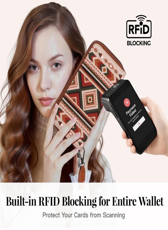WHHMK Wristlet Wallets for Women, RFID Blocking Large Wallet, Zip Around Card Holder Phone, Western Travel Clutch Purse With Wrist, Khaki - Image 2