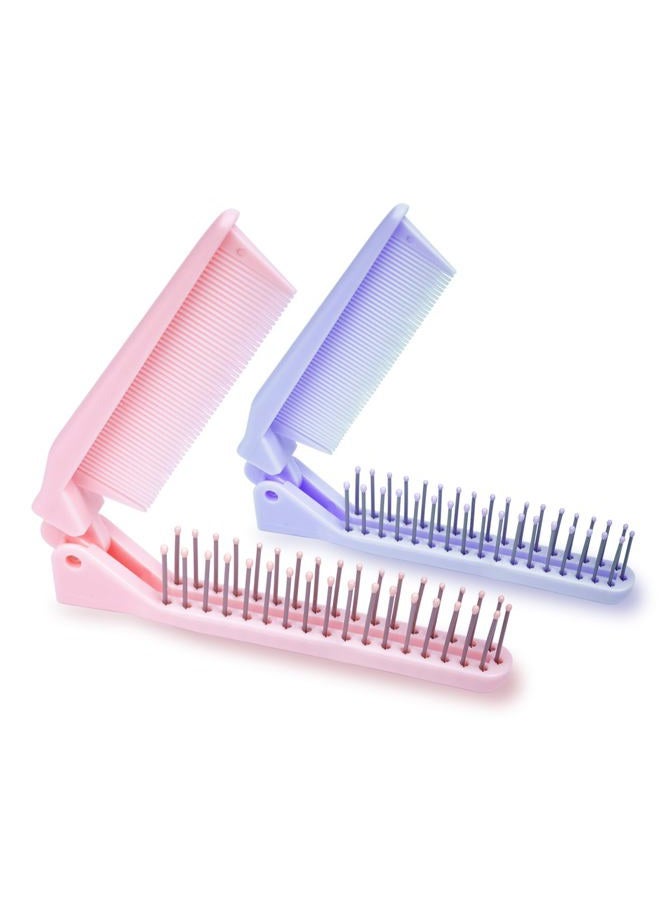RHOS 2-Pieces Mini Folding Combs for Purse and Travel, Double Headed Small Combs and Brush Set for Women,Girls (Pink & Purple) - Image 1