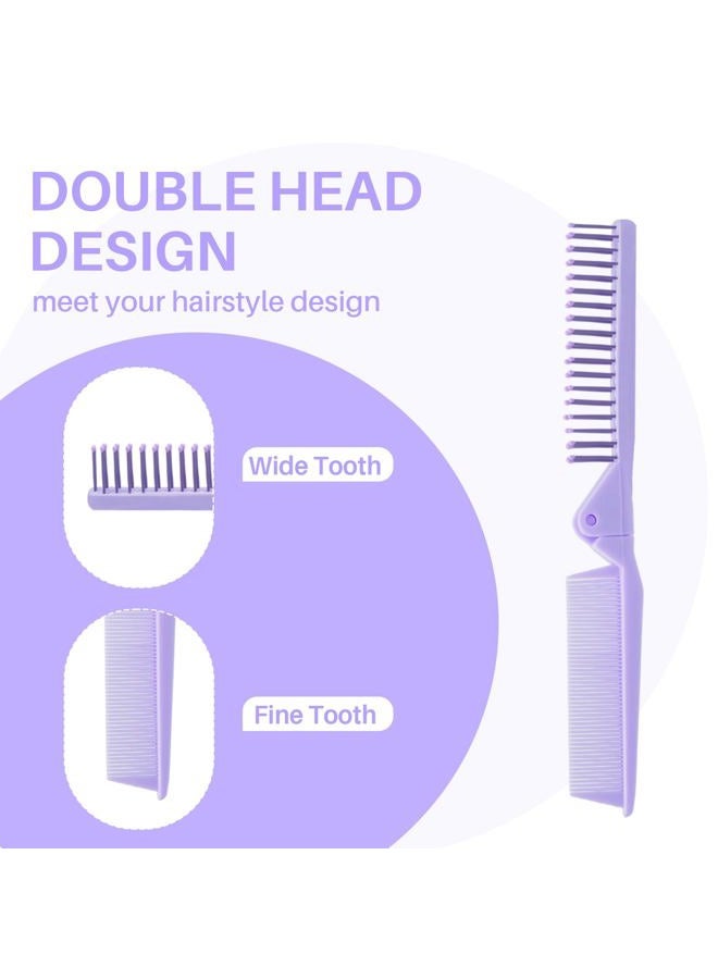 RHOS 2-Pieces Mini Folding Combs for Purse and Travel, Double Headed Small Combs and Brush Set for Women,Girls (Pink & Purple) - Image 2