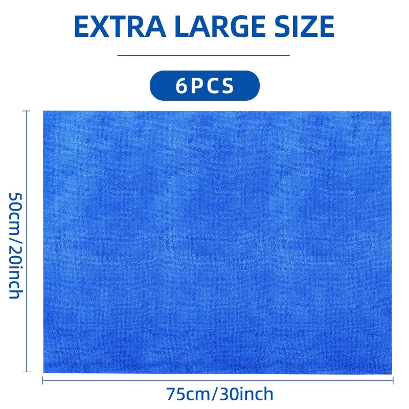 IIDEA 6 Pack Microfiber Cleaning Cloths Extra Large 30" x 20",XL Rags Washable Reusable Streak Free Lint Free Towels for Floor Mop,Glass,Windows,Kitchen,Bathroom,Office & Car Cleaning(Blue) - Image 2
