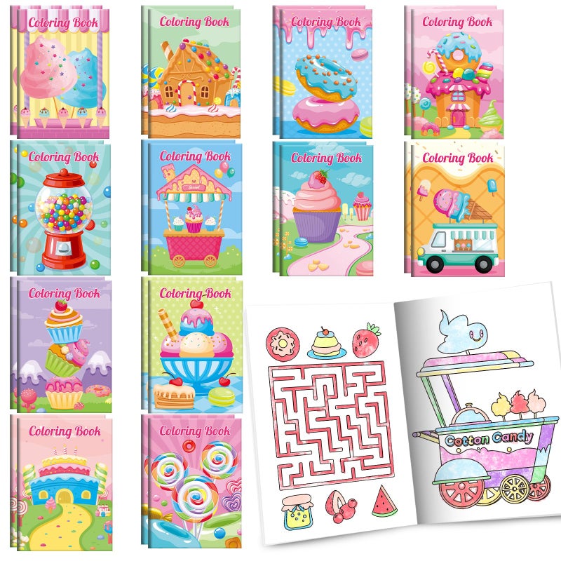 BenLouis 24 Pcs Sweet Mini Coloring Books Kids Candyland Donut Ice Cream Party Favors Small Activity Books Bulk for Kids Treats Desserts Birthday Goodie Bags Stuffers Return Gifts Classroom Travel - Image 2