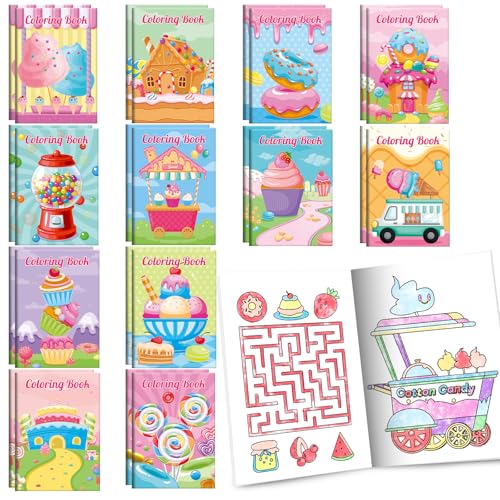 BenLouis 24 Pcs Sweet Mini Coloring Books Kids Candyland Donut Ice Cream Party Favors Small Activity Books Bulk for Kids Treats Desserts Birthday Goodie Bags Stuffers Return Gifts Classroom Travel - Image 1