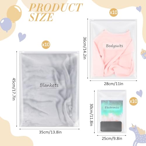 Honoson 30 Pcs Hospital Bags for Labor and Delivery with Stickers Resealable Hospital Essentials Organizing Pouches Frosted Zipper Plastic Mommy Maternity Bag for Newborn First Time Baby Shower - Image 3